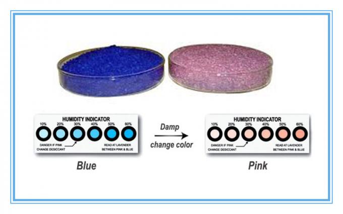 Промышленный показывая гель кремнезема, голубой к розовым кристаллам индикатора геля кремнезема